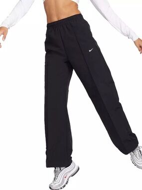 Nike  Black Nylon Track Pants Straight Leg Elastic Waist NWT Size S